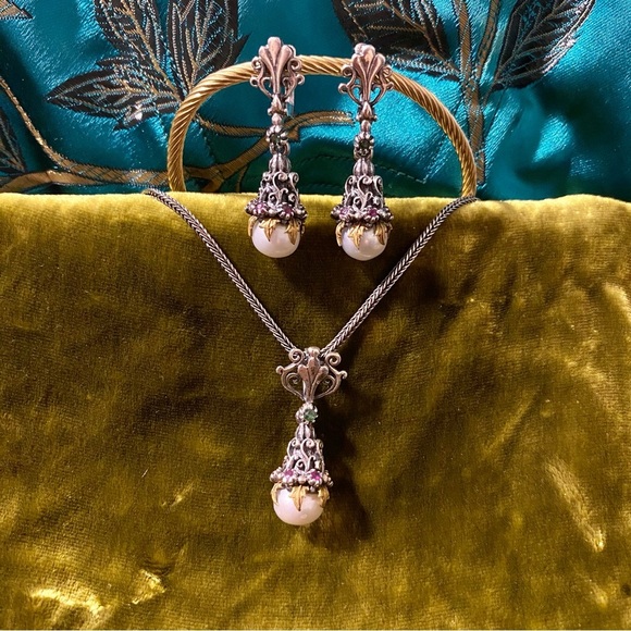 925 silver jewellery set elegantly designed pearl, ruby, emarald - Picture 8 of 9